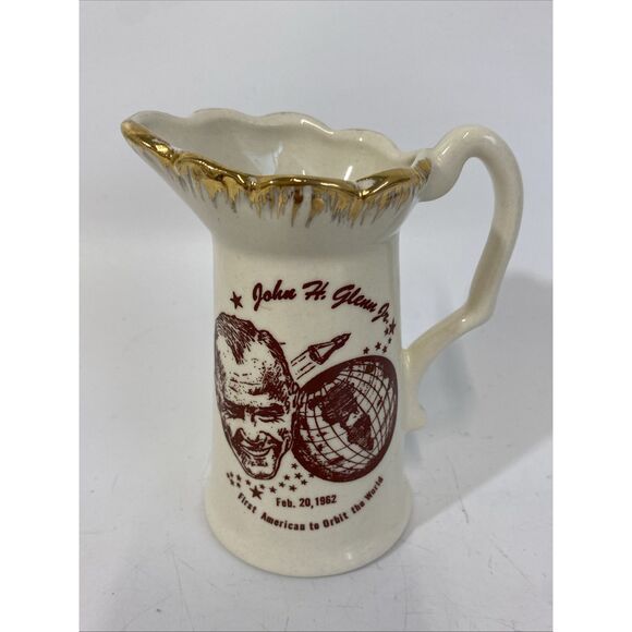 Vintage John H Glenn 1960s Moon Orbit Commemorative Ceramic Souvenir Pitcher - Picture 1 of 7